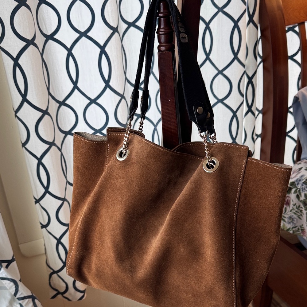 Jimmy Choo Brown Suede Tote with Black Straps